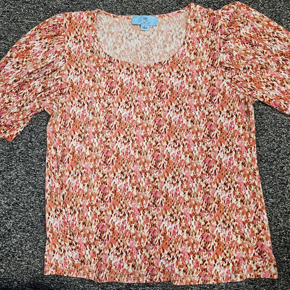 BOGO🎀 CeCe Pink and Orange Speckled Tee- Size L